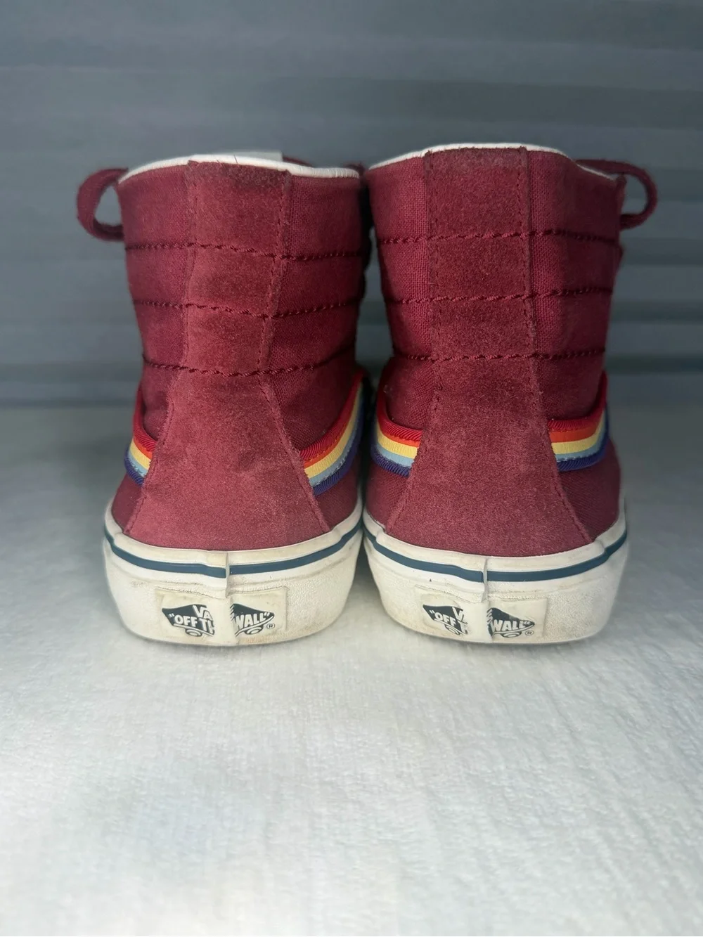 Vans SK8 Burgundy High-Top Sneakers with Rainbow Stripe M8/W9.5